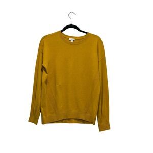 J. Jill Mustard Yellow Knit Crewneck Sweater Office Minimalist Mod Aesthetic